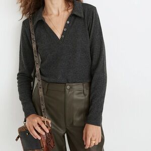 Madewell || plush ribbed polo shirt in true black